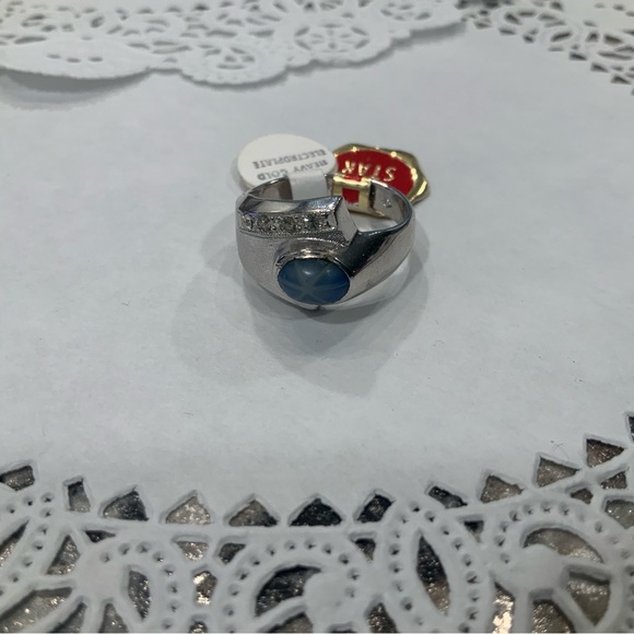 MEN'S OVAL THAI STAR SAPPHIRE RING HEAVY GOLD ELECTROPLATE  18KT SZ 8.5 - Picture 9 of 11